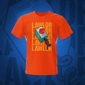 Pinball Orange Button Lawlor Red Pinball T-Shirt | Pinball Invasion