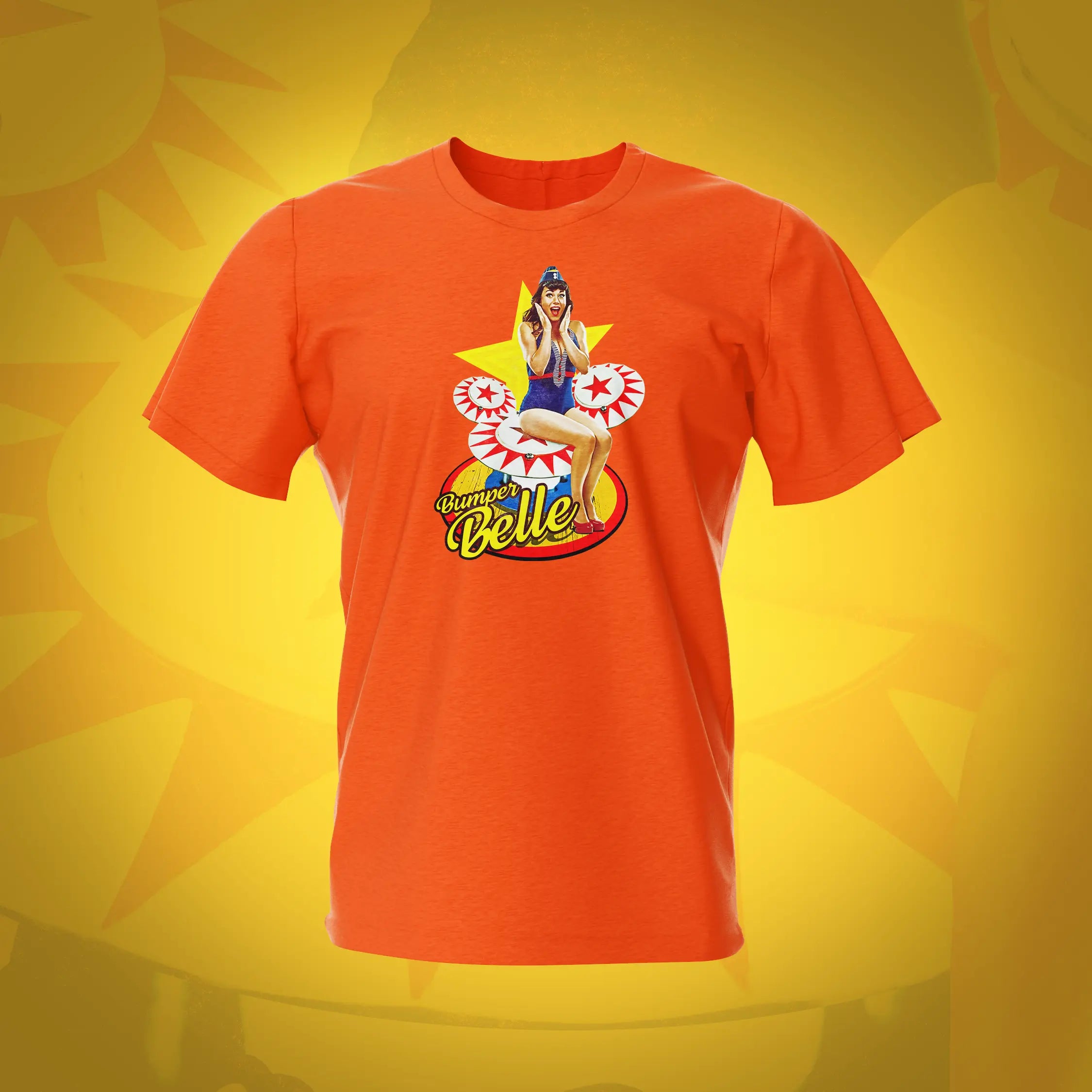 Bumper Belle Orange Pinup Pinball T-shirt | Pinball Invasion