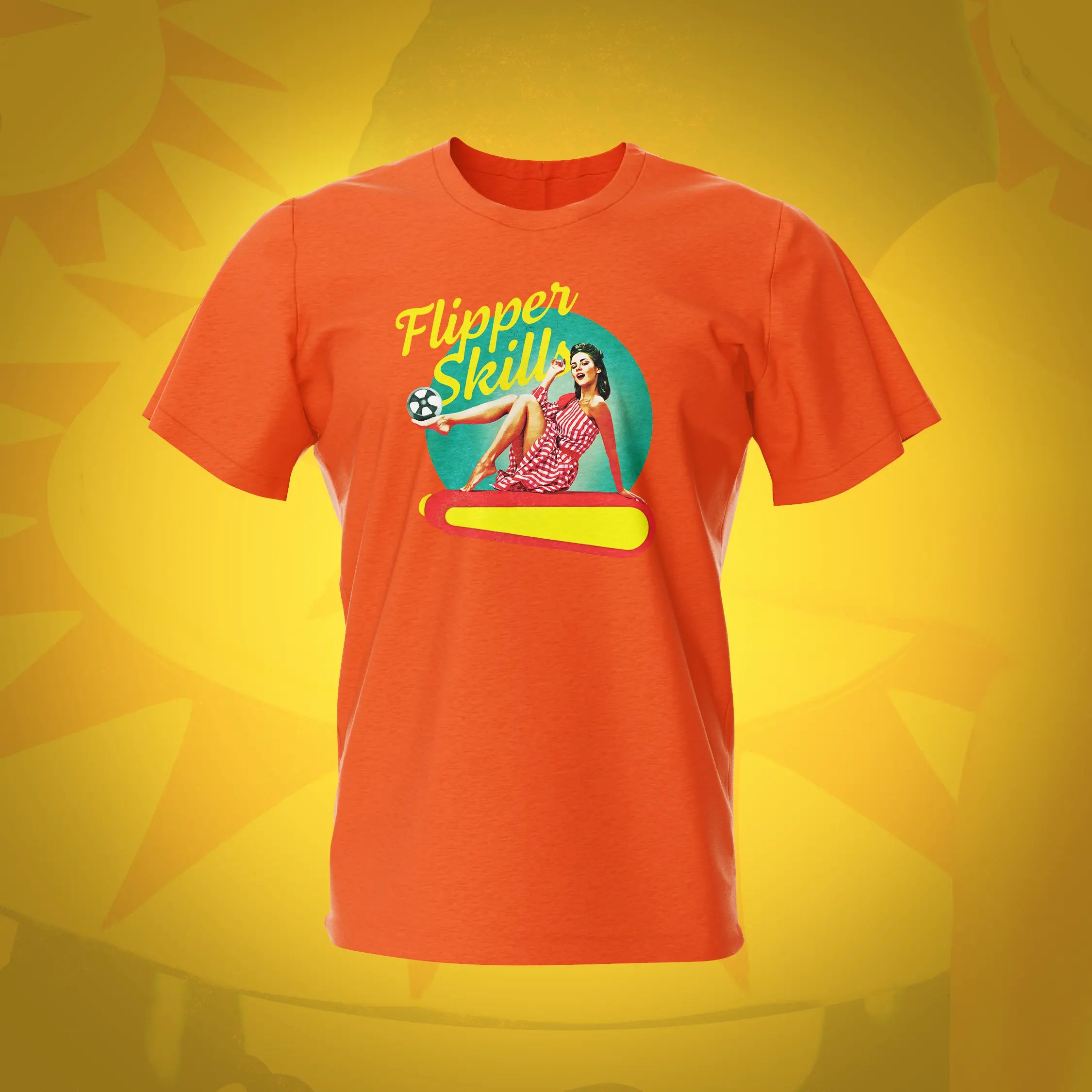 Flipper Skills Orange Pinball T-Shirt | Pinball Invasion