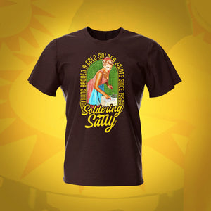 Soldering Sally Pinup Pinball Dark Chocolate T-Shirt | Pinball Invasion