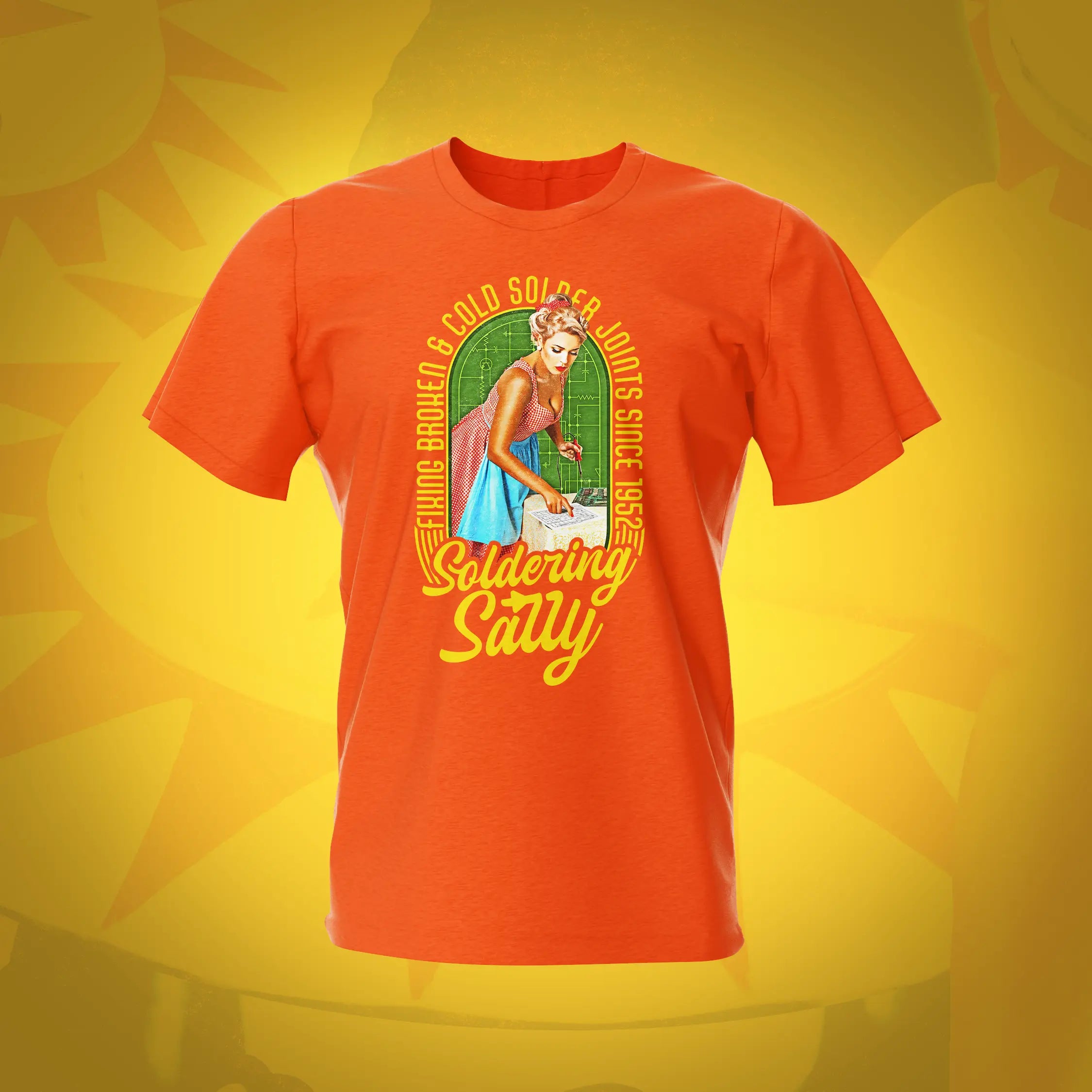 Soldering Sally Pinup Pinball Orange T-Shirt | Pinball Invasion