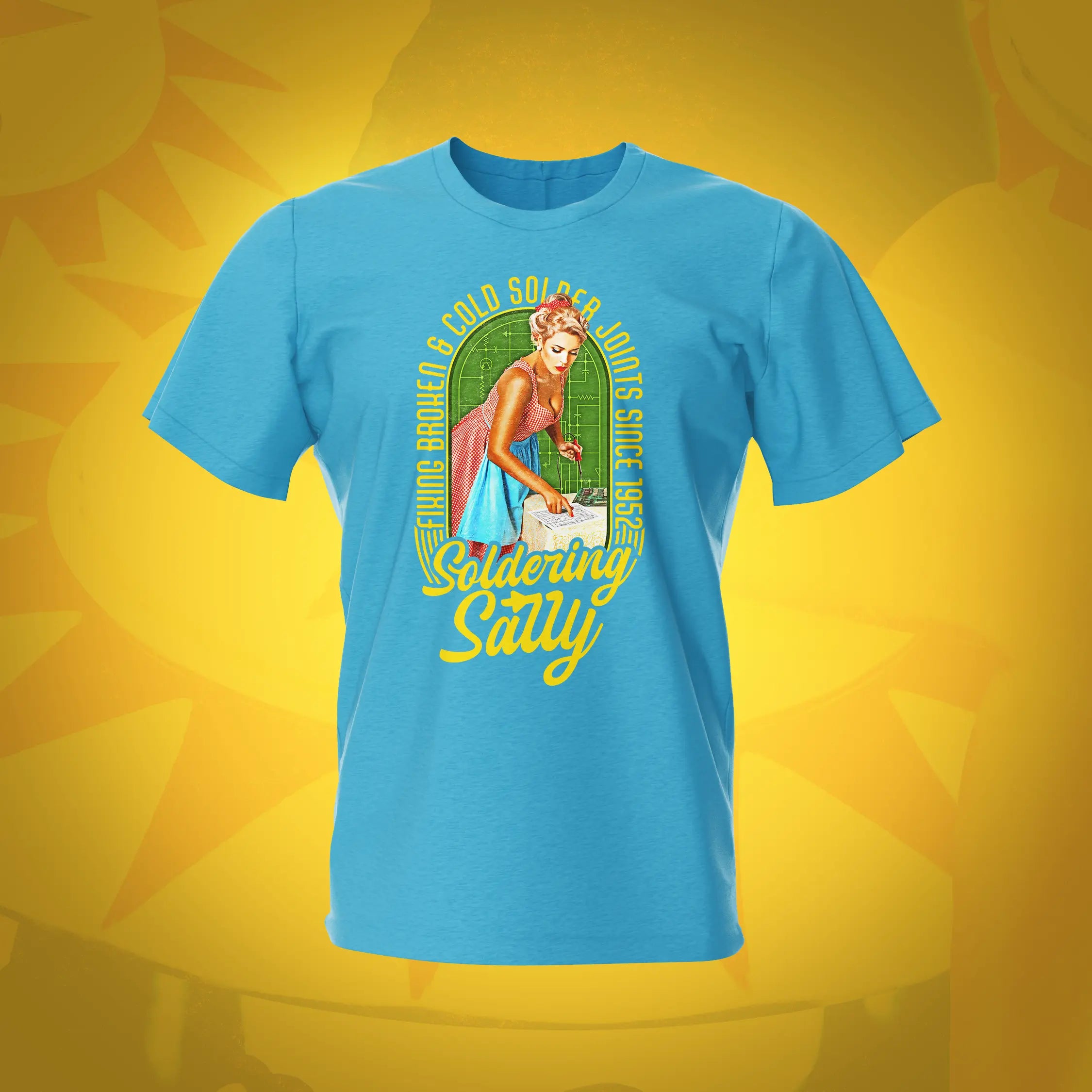 Soldering Sally Pinup Pinball Sky T-Shirt | Pinball Invasion